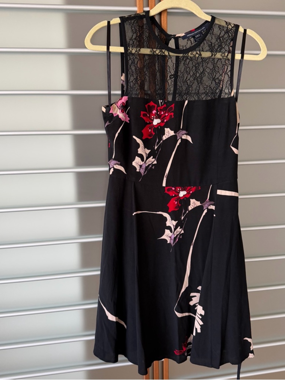 French Connection Black Dress with Red Floral Print and Belt